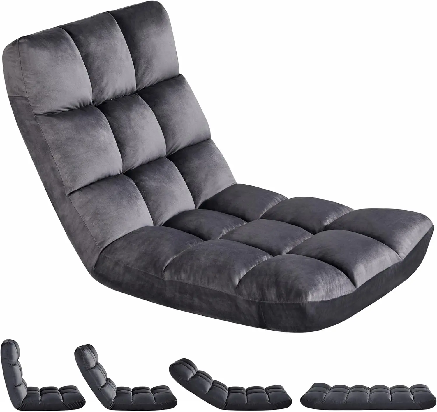 

Padded Floor Gaming Chair with 14 Adjustable Backrest, Armless Recliner for Adults, Gray