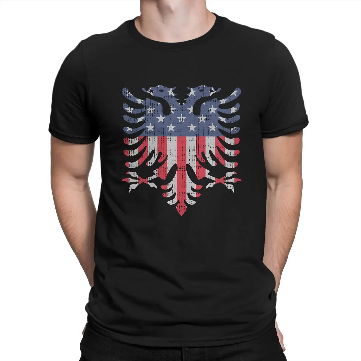 America T Shirt for Men Pure Cotton Casual T-Shirts Round Collar Albanian Eagle Tee Shirt Short Sleeve Clothing New Arrival