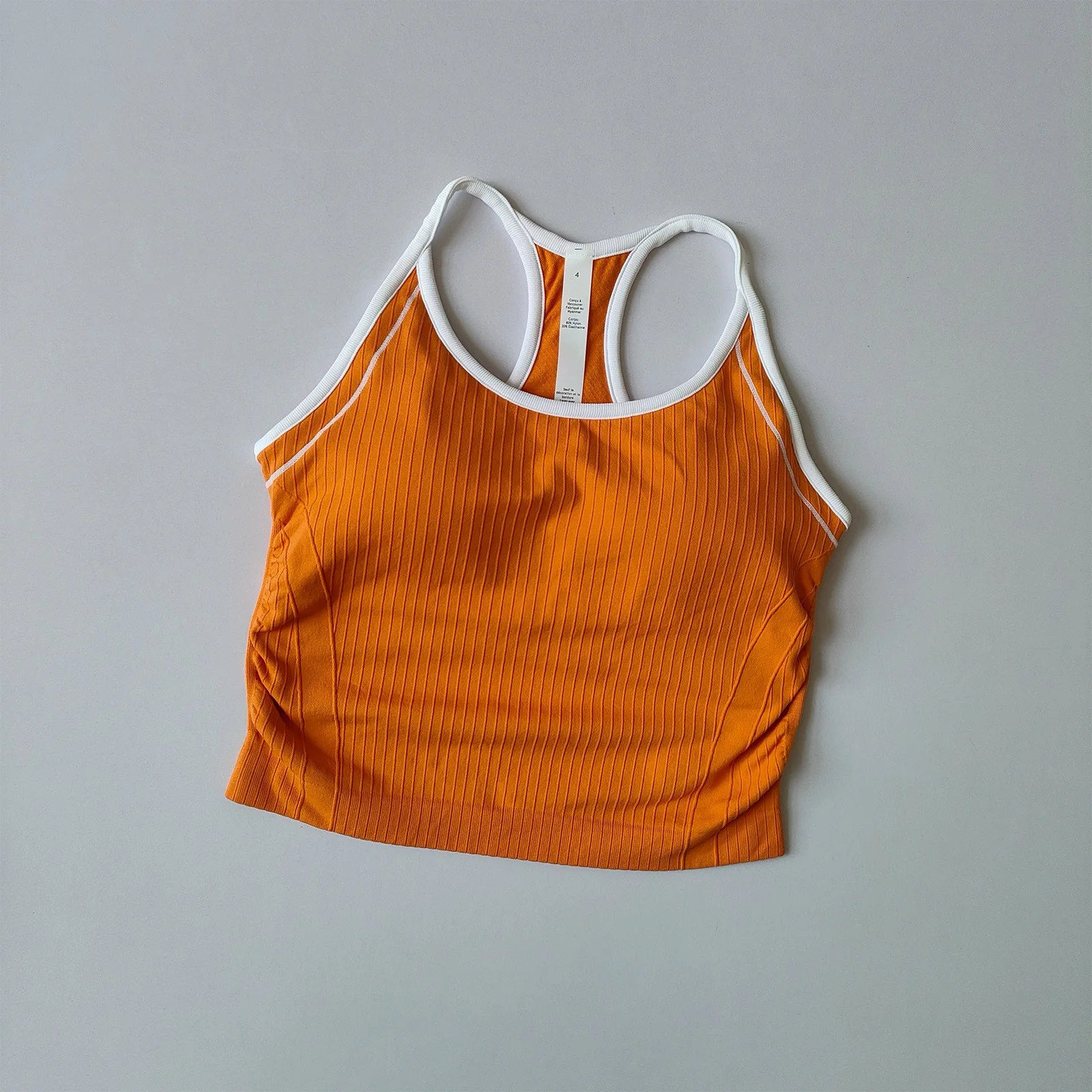 Damen Color-Block-Träger-Sporttop, Taillenformendes Yoga-Pilates-Fitness-BH mit eingebauten Polstern – Detail 18