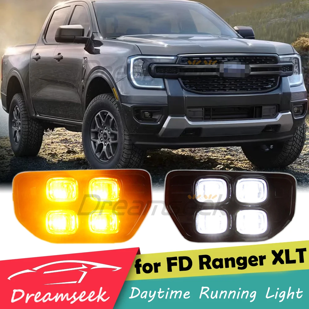 

LED DRL Daytime Running Light for Ford Ranger XLT 2022 2023 24 Driving Fog Lamp with Dynamic Sequential Turn Signal Front Bumper