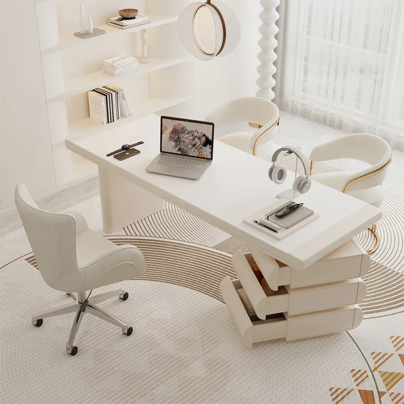 Designer Home Modern Office Desks Luxury Wood Asthetic Writing Gaming Computer Desks Standing Drawers Scrivania Office Furniture