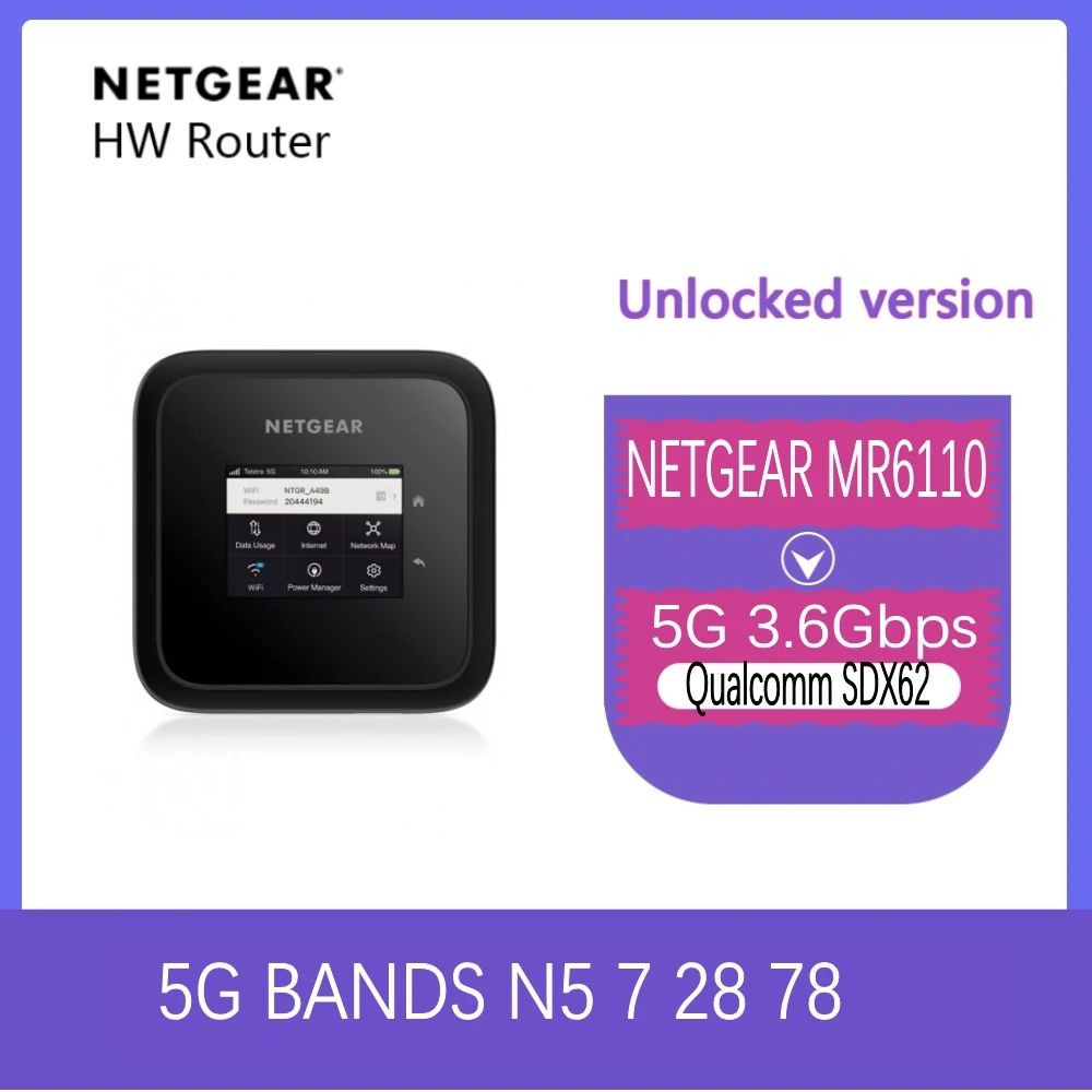 Enrutador de punto de acceso móvil NETGEAR MR6110 5G WiFi 6 con bandas 5G Sub-6 (98% nuevo sin caja versión Australia)