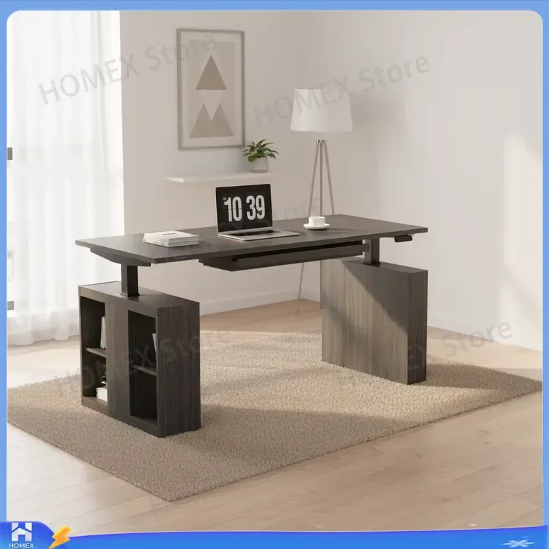 Adjustable Electric Lift Computer Desk Home Study Table Modern Standing Desk with Socket