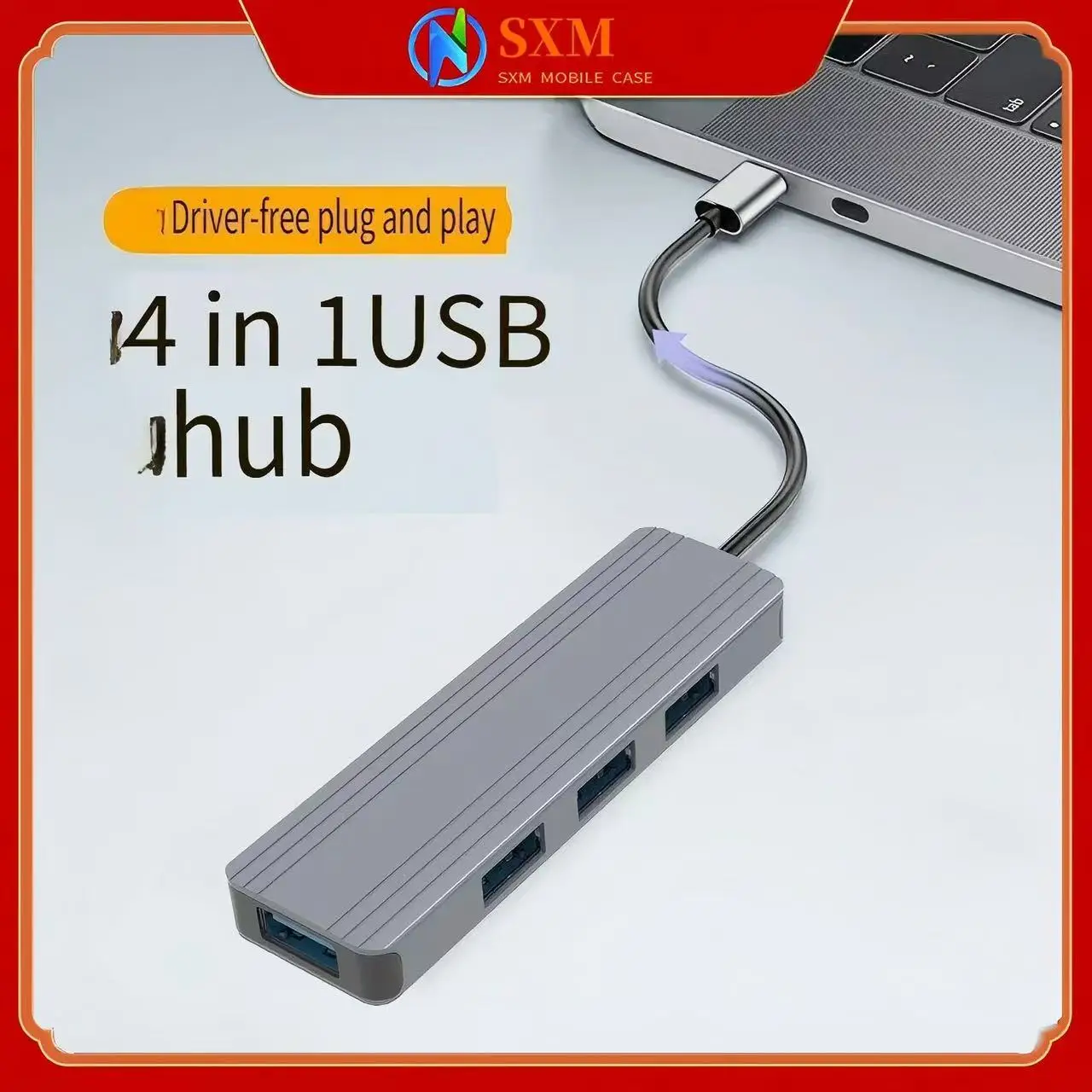 

type-c docking station 1-to-4USB3.0 docking station multi-interface splitter mobile phone notebook aluminum shell HUB