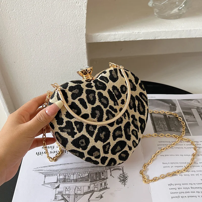 2024 New Korean Fashion Leopard Print Personalized Instagram Popular Women's Cross Shoulder Love Bag Trend Evening Bag