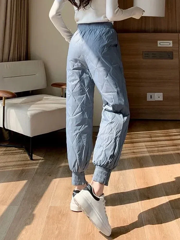 Snow Wear Windproof Jogger Pants Down Cotton Warm Thicken Ankle-length Harem Pantalones Casual High Waist Fluffy Spodnie Z352