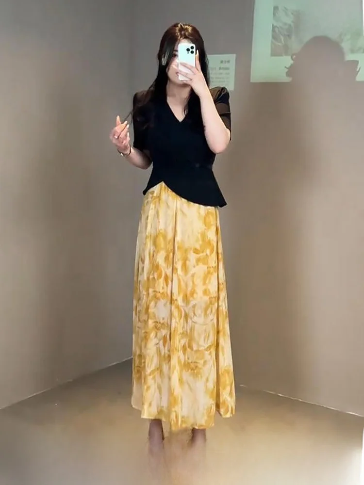 

Floral Print f-Skirt ort-Sve Women's Faion Summer Outfit plus Size Set Korean Sle High Waist A-Line Skirt