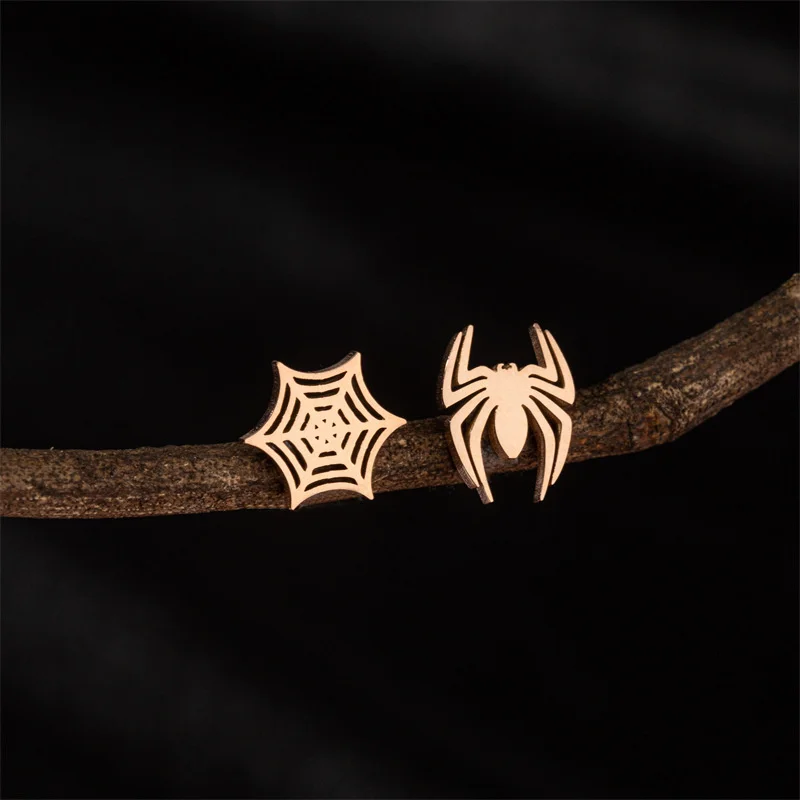 Fashion Asymmetric Earrings Cartoon Spider Web Stainless Steel Earrings Animal Spider Piercing Needle Ornaments Simple Gift image 2