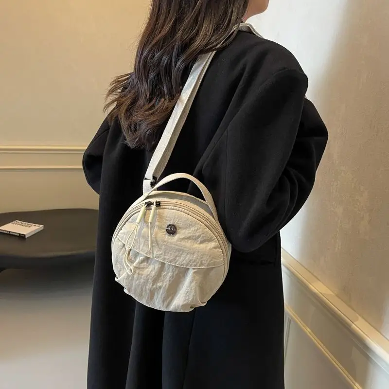 Cute Korean Style Nylon Shoulder Bag Mobile Phone Storage Purse Small Round Bag Handbags Wallet Bags Mini Crossbody Bag Girls image 2