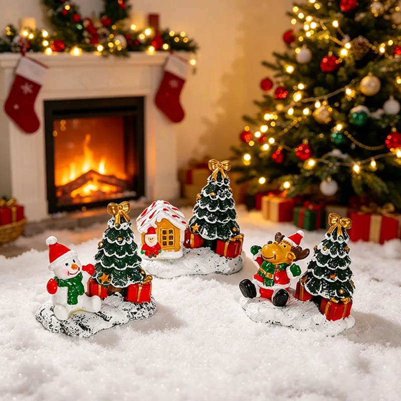 New Winter Village Tabletop Decor Christmas Miniature Landscape Set with Snowman Tree Elk House for Desktop Display Festive Scen