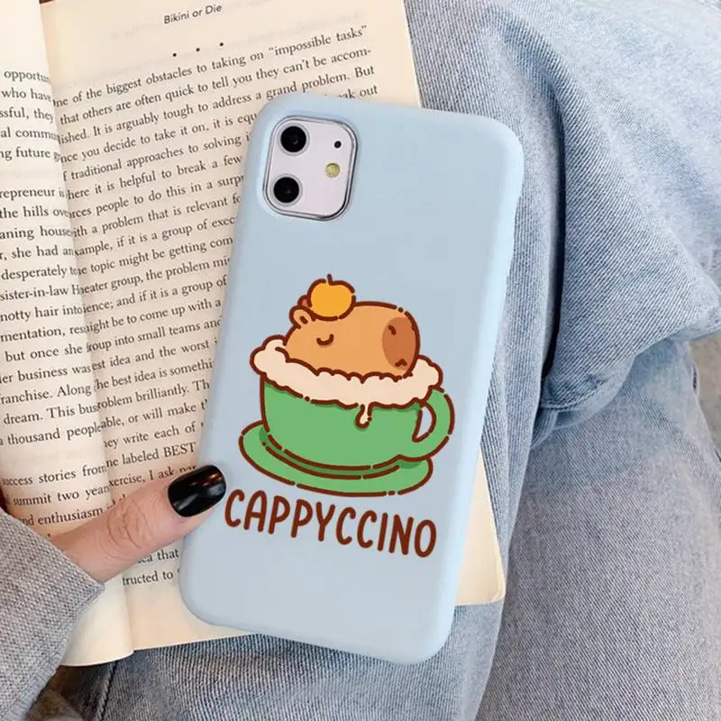 Cute Cartoon Capybara Phone Case for iPhone 11 12 13 Mini Pro Xs Max 8 7 6 6S Plus X XR Solid Candy Color Funda Case