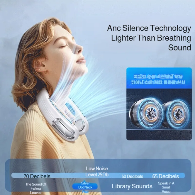 Portable neck hanging small fan silent leafless cooling lazy small fan