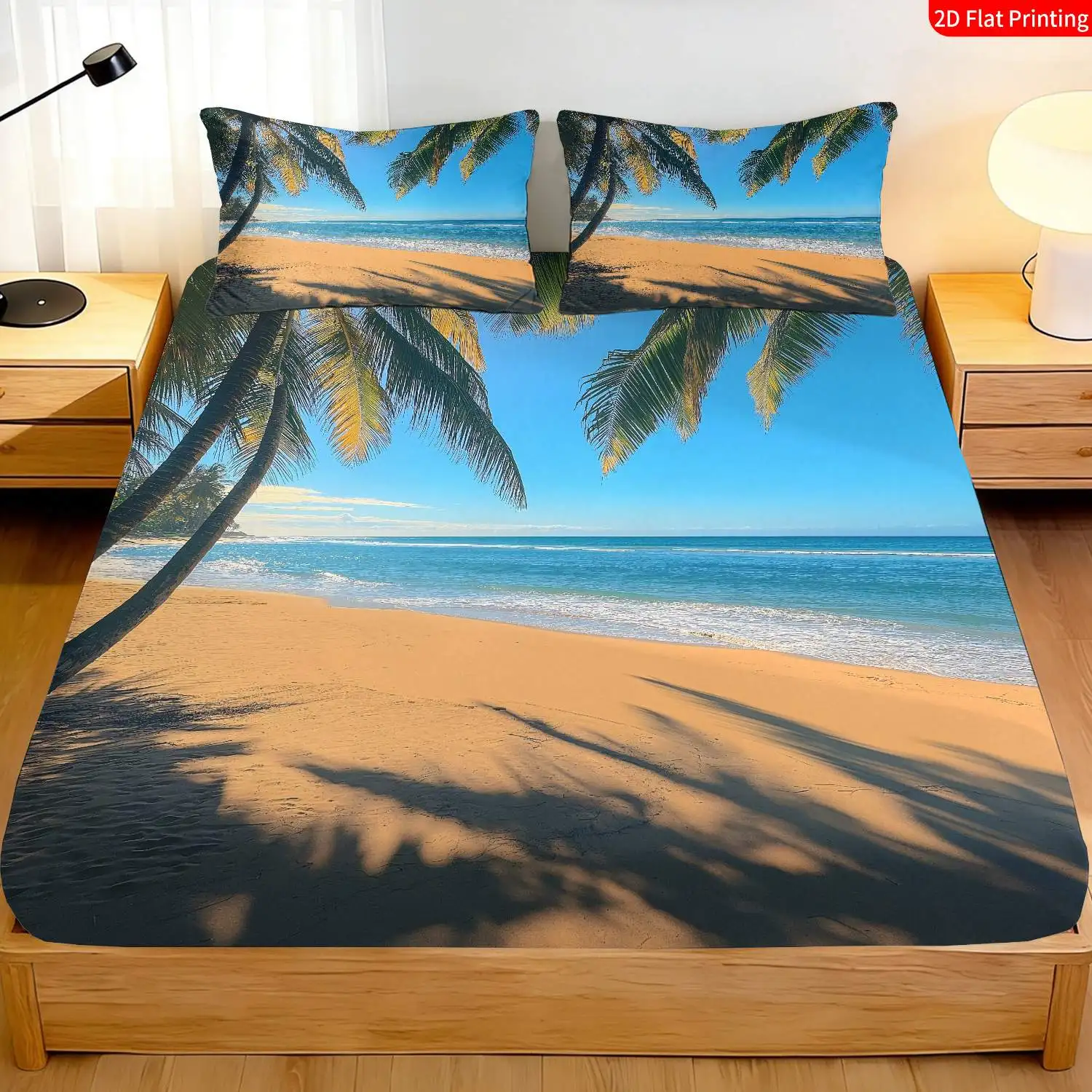 3-Piece Mattress Protector Set, Tropical Beach Bedding, Suitable for Bedroom/Resort Decor - Palm Tree and Coconut Mattress Protector, Stain-Resistant, Cozy Mattress Cover. Suitable for All Seasons, Machine Washable, Easy to Care For, Universal for Home Bedrooms, Essential for Dorms and Rentals, Master Bedroom and Guest Room Decor, Dust-Proof and Stain-Resistant, High Elasticity, Fits Various Sizes