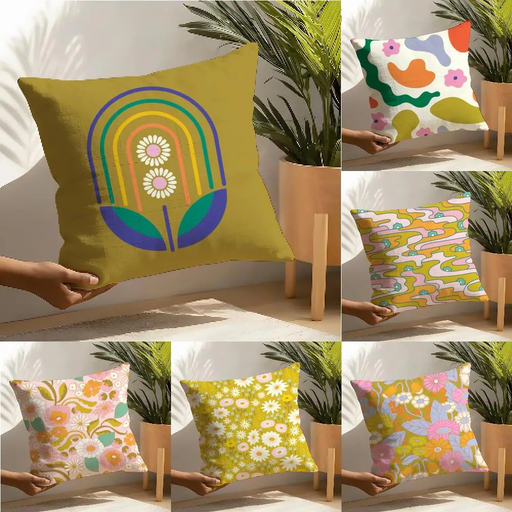 Fundas de almohada modernas con diseño de flores E-Elizabeth Olwen, 2 fundas de almohada de lino, decoración del hogar, funda de cojín