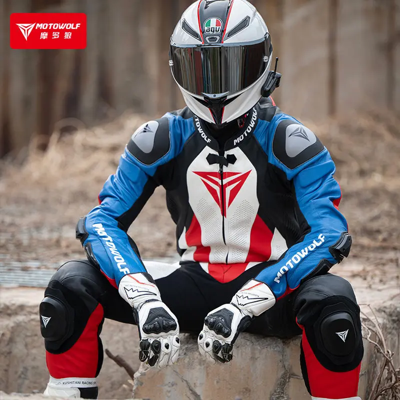 Men Four Seasons Motorcycle Riding Suit One Piece Leather Jacket Anti Fall Locomotive Racing Track Protective Wear