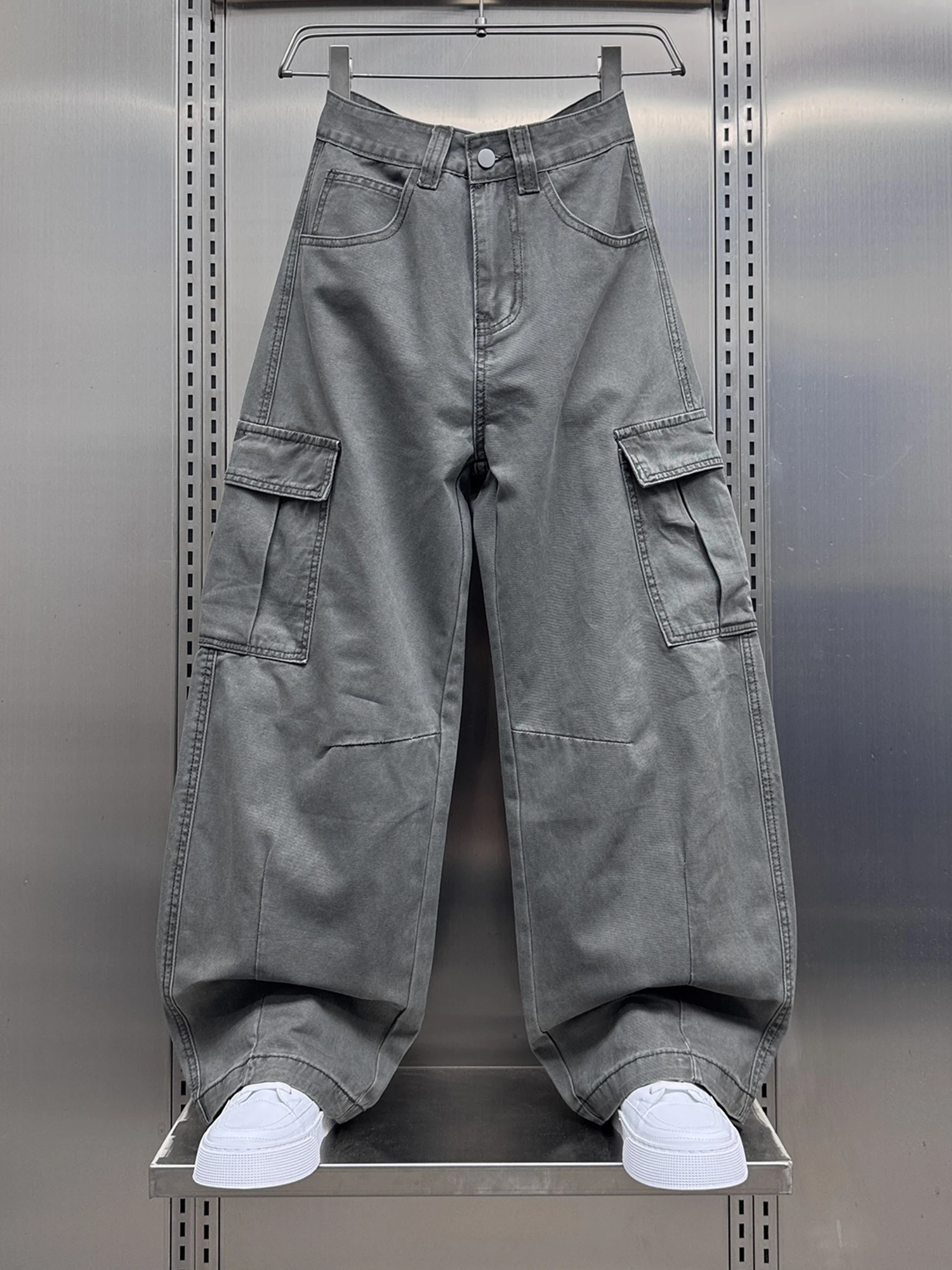 

Мужские повседневные брюки свободного кроя в корейском стиле, модные тонкие широкие брюки, осенняя новинка, удобные дышащие хлопковые рабочие брюки