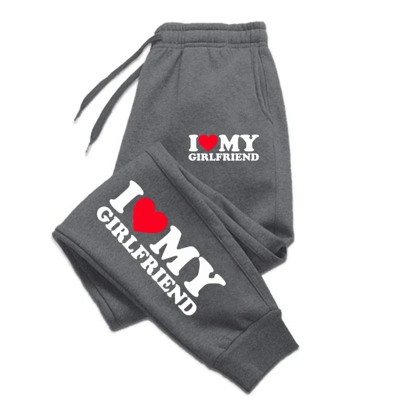 I Love My Girlfriend Printed Mens Womens Sweatpant Fitting Sport Leggings Pant Warm Outdoor Trousers Pocket Casual Jogger Couple