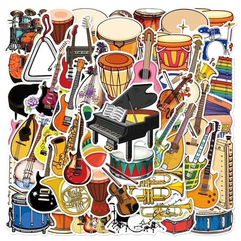 10/25/50pcs Cartoon Musical Instruments Stickers Graffiti for Phone Laptop Guitar Helmet Travel Luggage Skateboard DIY