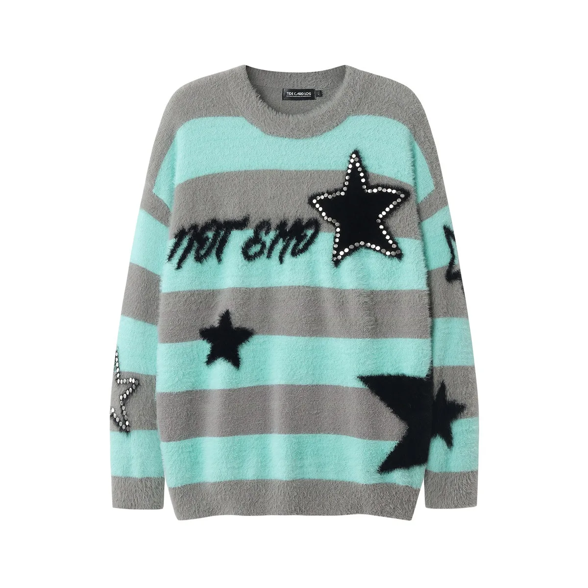 Harajuku Star Embroidery Pullover Patchwork Autumn Winter Knit Sweater Men vintage Casual Streetwear Unisex Loose Fashion Jumper