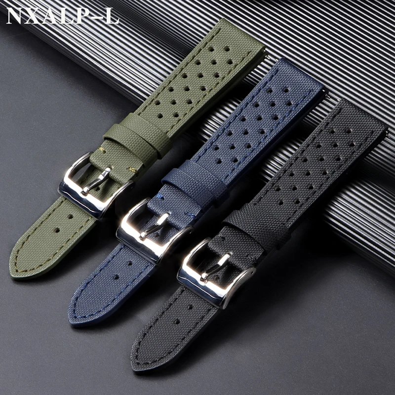 Quality Sailcloth Leather Watch Strap 18mm 20mm 22mm Quick Release Breathable Watchband for Seiko for Omega Bracelet Sport Bands