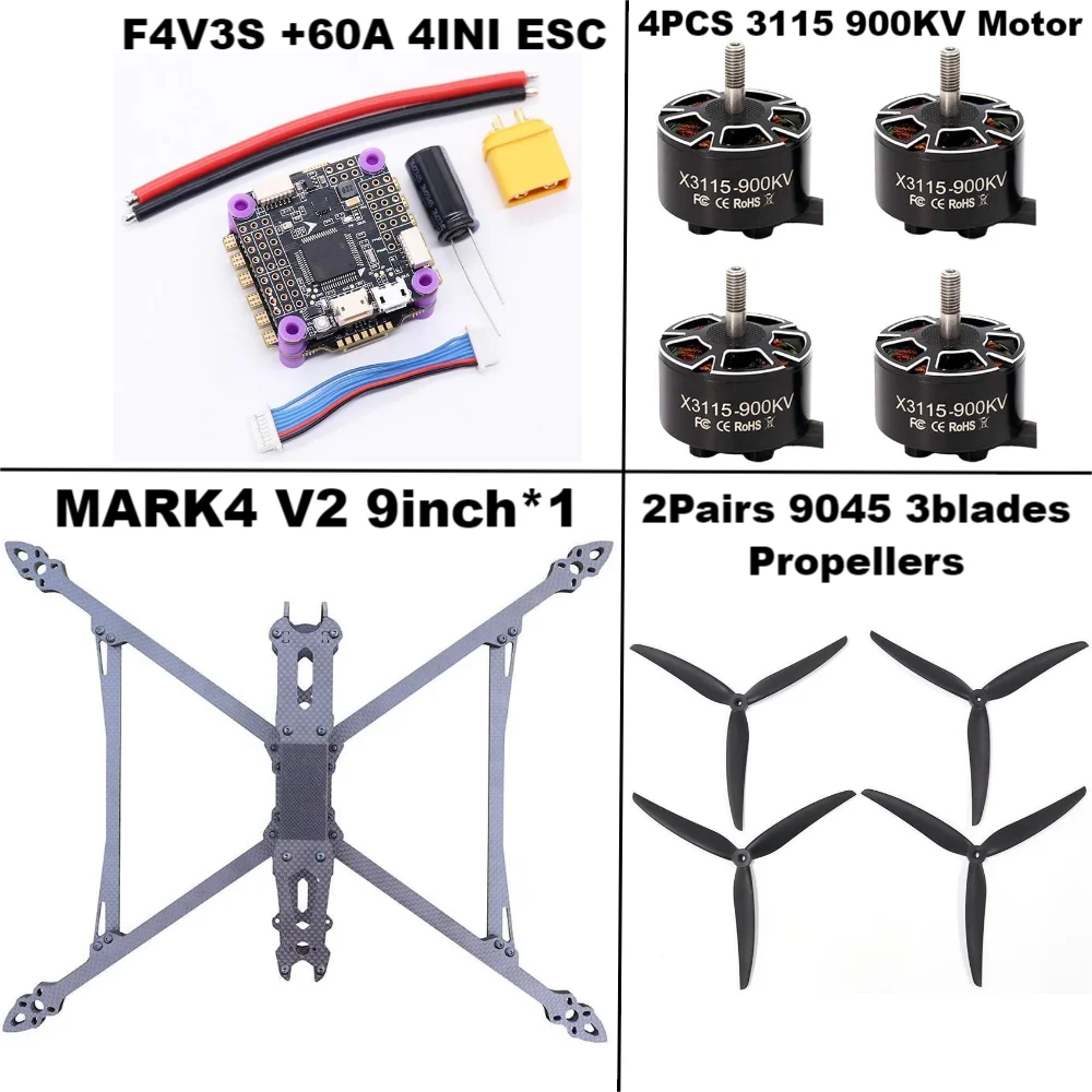 F4V3S/F4V3S PLUS 비행 제어 MARK4 V2 9 인치 45/60A 4INI ESC 랙 드론 FPV 탄소 섬유 PV 레이싱 드론 Quadcopter Freestyle