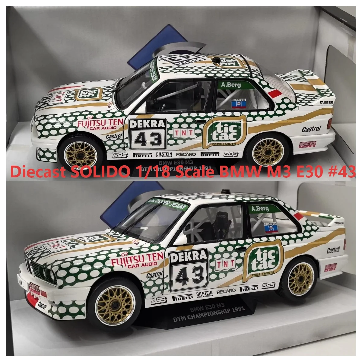 Diecast SOLIDO 1/18 Maßstab BMW M3 E30 # 43 1991 BMW Legierung Automodell Sammlerstück Geschenk Souvenir Deko-Ornament