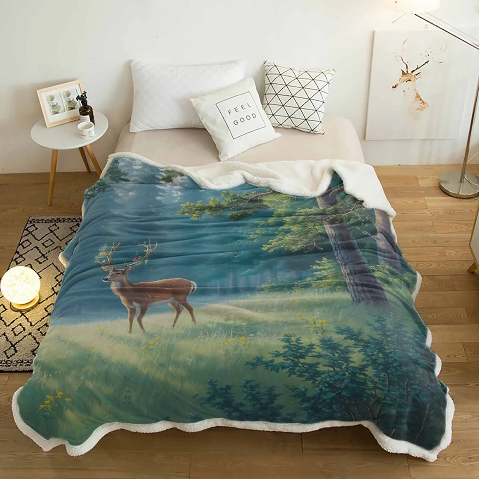 

Кашемировое одеяло с акварелью, лесным лосем, природа, теплое зимнее мягкое одеяло для кроватей, диван, шерстяное одеяло, покрывало