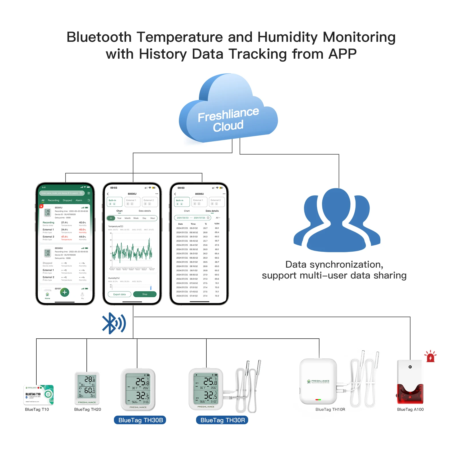 Registrador remoto de temperatura y humedad Sensor inalámbrico de humedad y temperatura LoRa Bluetooth