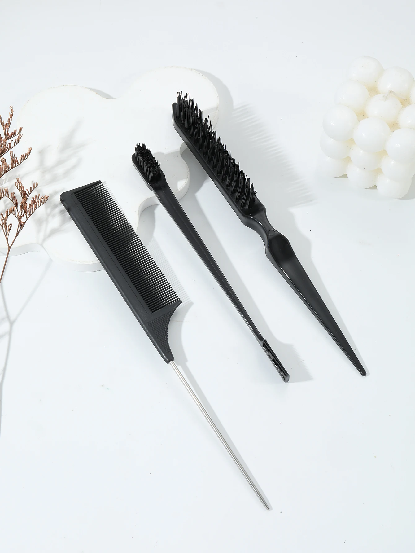 

3-piece comb set, nylon brush, steel needle pointed tail comb, and end edge control comb Special for real hair wigs