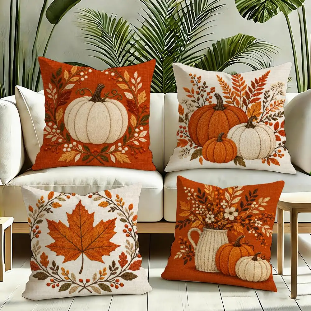Rustic Autumn Pumpkins Cushion Cover Silky Short Plush Invisible Zipper Dustproof Sofa Pillow Case for Home Decor