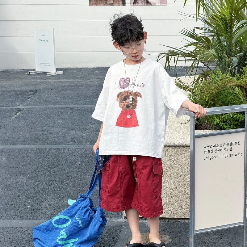

2026 Children's Summer New Hot Selling Round Neck Cotton Cute Dog Printed Loose T-shirt Top