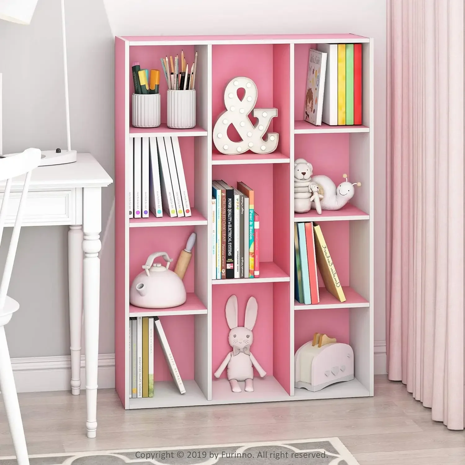 Furinno Luder estantería/libro/almacenamiento, 11 cubos, blanco/rosa