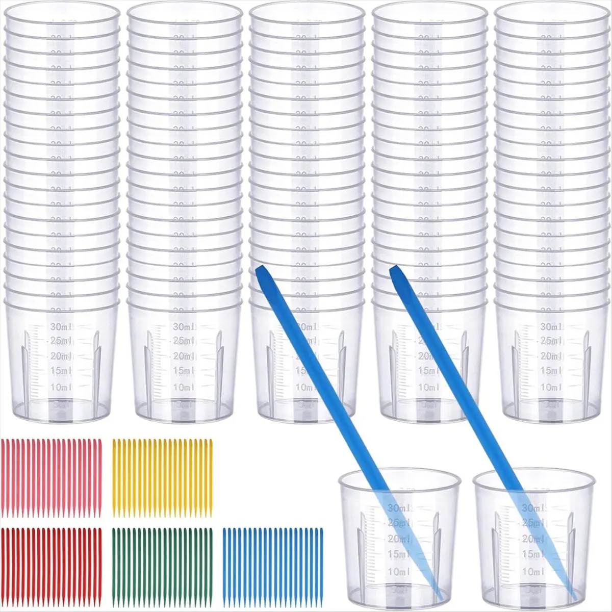 DT1067 TRENDY~Resin Mixing Cups and Sticks, Graduated Cups, Pointed Stir Sticks for Mixing Paint, Stain, Epoxy, Resin 30ml
