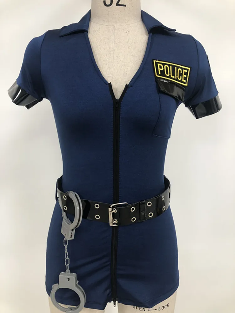 Women Blue Sexy Police Costume Female Cop Officer Uniform Halloween Fancy Party Cosplay Policewoman Stage Performance Outfit