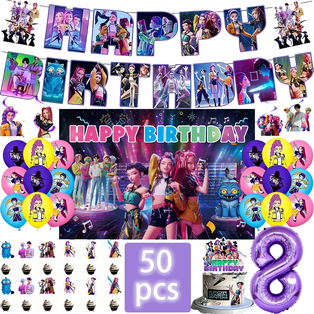 

New Kpop Demon Hunters Birthday Decoration Set Purple Blue Pink Digital Balloons Children's Birthday Party Supplies Baby Shower