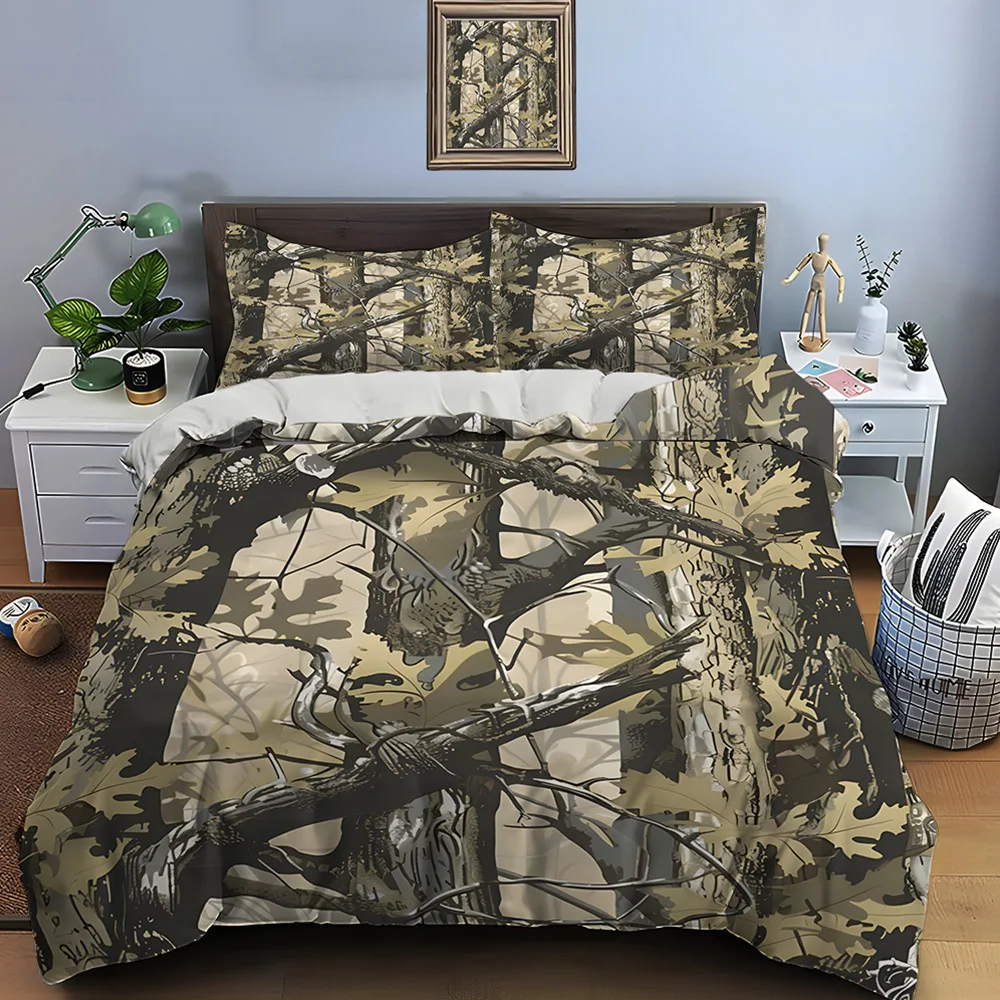 Dark branches with dry leaves Bedding Set for Kids Luxury Gift 3pcs Digital Print Comforter Set Soft Comfortable Breathable
