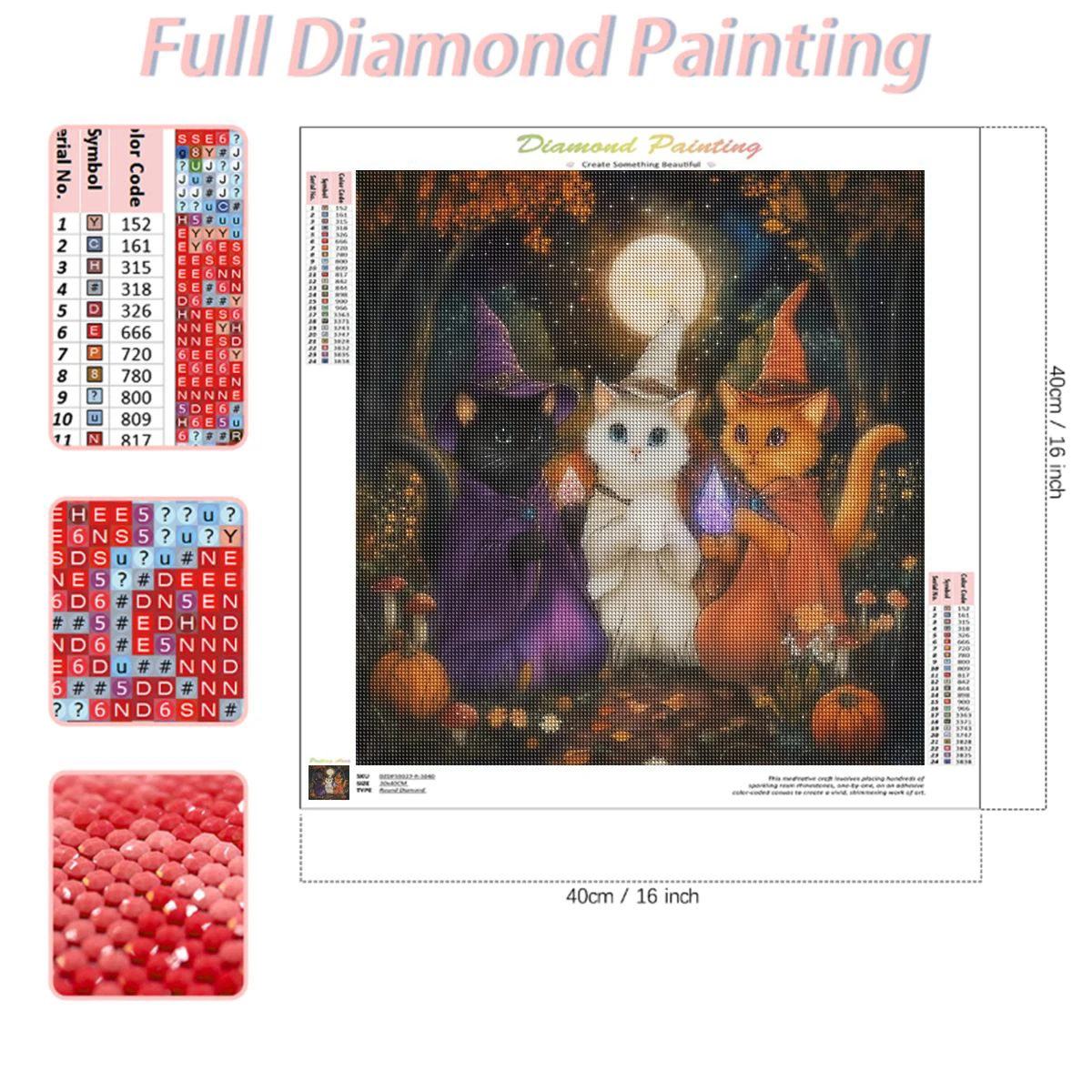 RUOPOTY Diamond Painting 5D Full Square Round Halloween Party Wizard Cat Diamond Mosaic Art Picture Of Rhinestones Diy Crafts