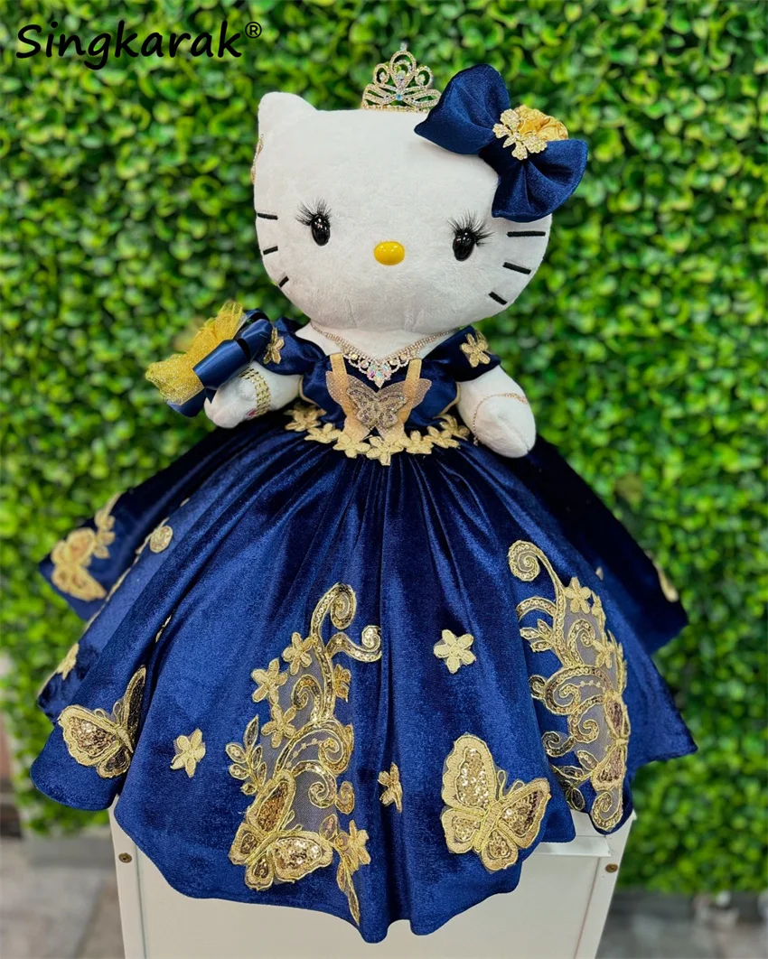 Spezieller Link für kleine Teddybär Kleid Quince anera Kleid Marineblau goldene Spitze Applikationen Schmetterling niedlichen Ballkleid