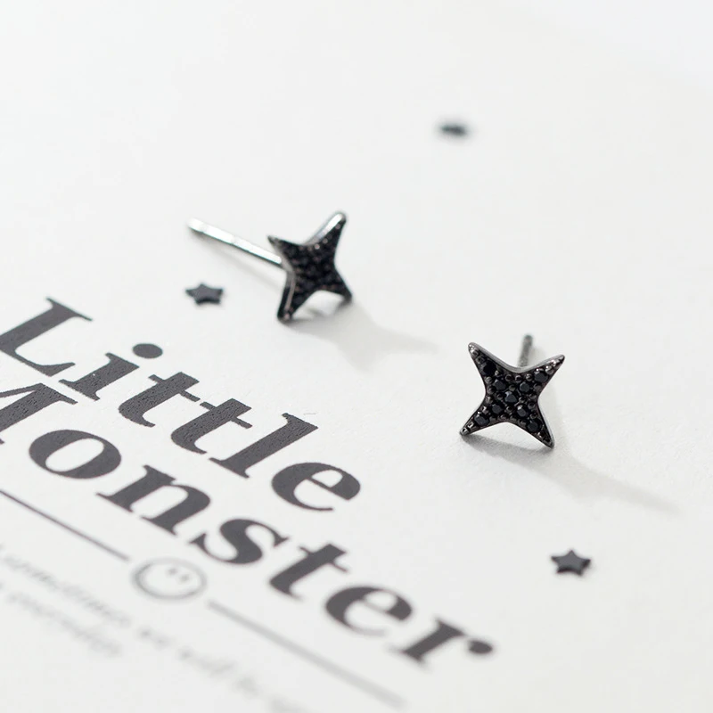 Modian Authentic 925 Sterling SilverVintage Darts Stud Earrings for Women Black CZ Star Ear Studs Fashion Fine Jewelry Bijoux