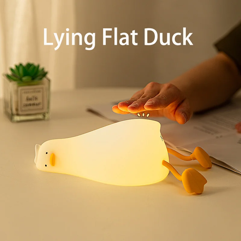 

Cute Silicone Duck Night Light USB Rechargeable Timing Dimming Animal Patting Lamp for Home Bedside Room Decor Birthday Gift