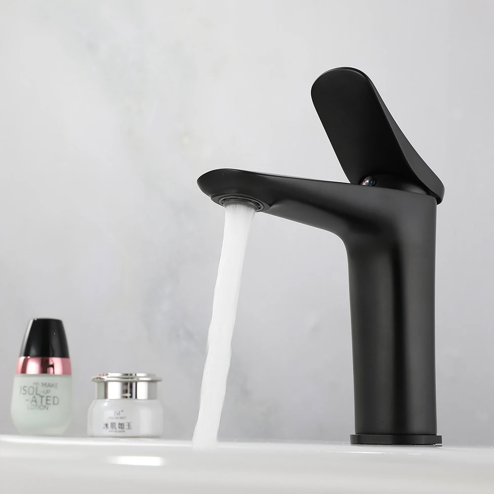 

SKOWLL Bathroom Faucet Deck Mount Vanity Faucet Single Handle Lavatory Faucet Single Hole Utility Sink Faucet 7005, Matte Black