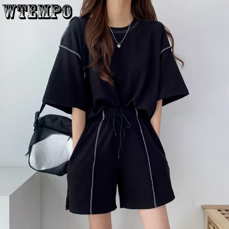 

2023 Women's Spring Summer Shorts Sets Solid Loose Fit Outfits Ladies Blouse Suit 2 Two Piece Set