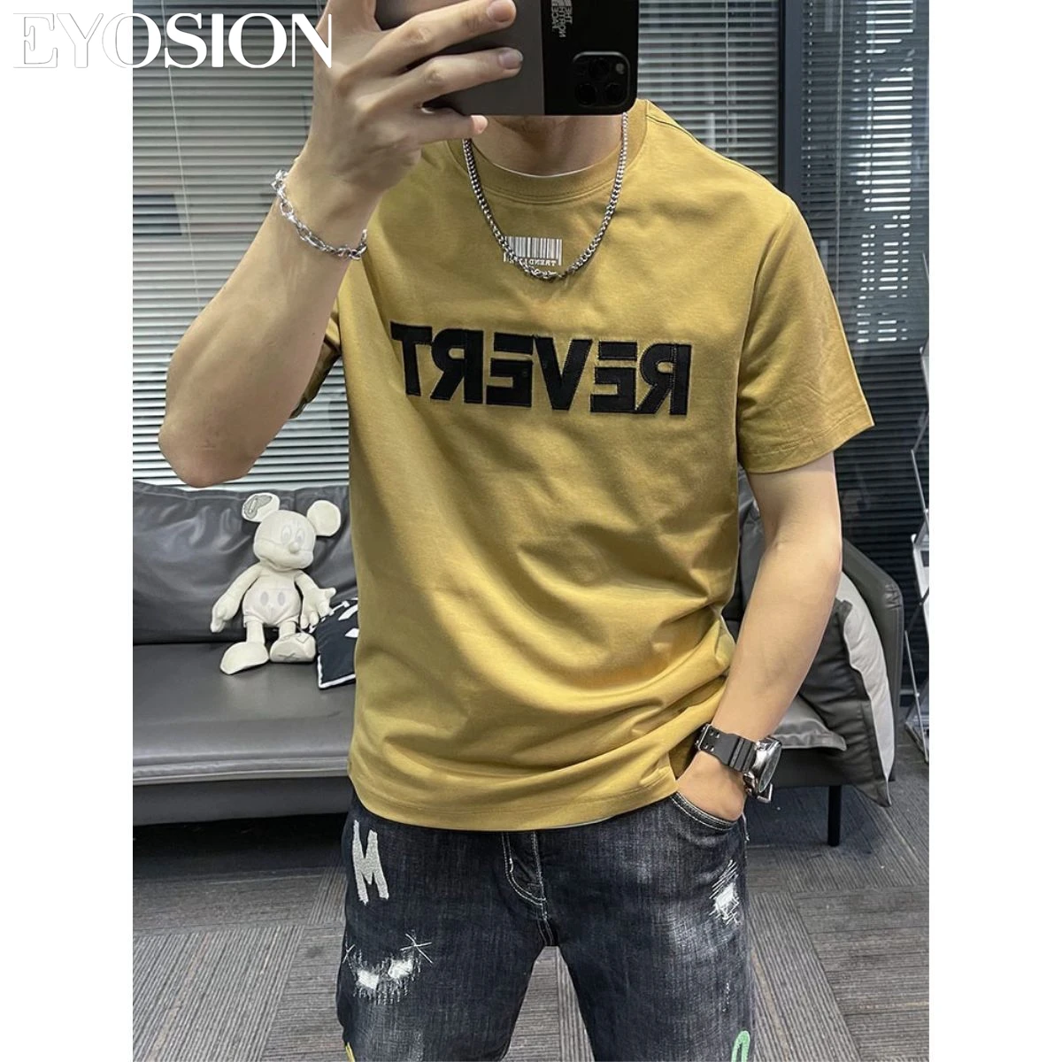 Summer Men’s T-shirt Cotton Crewneck Letter Print 2023 New Fashion Hip Hop Streetwear Male Tee Tops Clothes Plus Size S-5XL