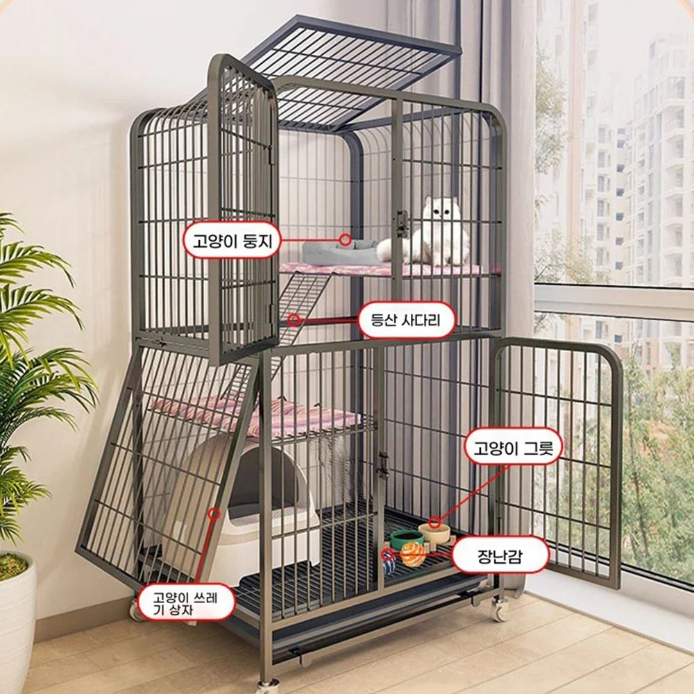 Iron Cat Cage Pet Villa Duplex Luxury for Pets House Modern Iron Mesh Cat Cages Large Space Free Activity Cat House Pet Supplies