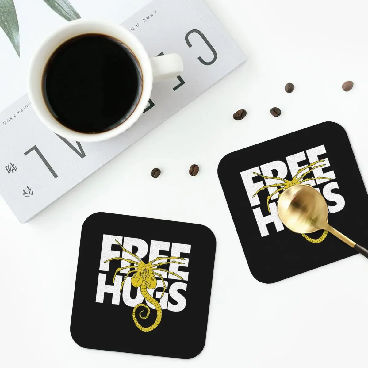 FaceHugger Alien Xenomorph Shoulder Coasters PVC Leather Placemats Non-slip Coffee Mats for Home Kitchen Dining Pads Set of 6