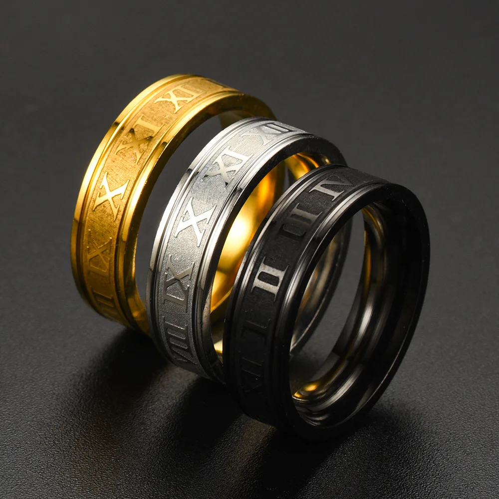 6 mm breiter Edelstahl-Paarring für Männer und Frauen, römische Ziffern, Ringe, modischer Party-Schmuck, Accessoires