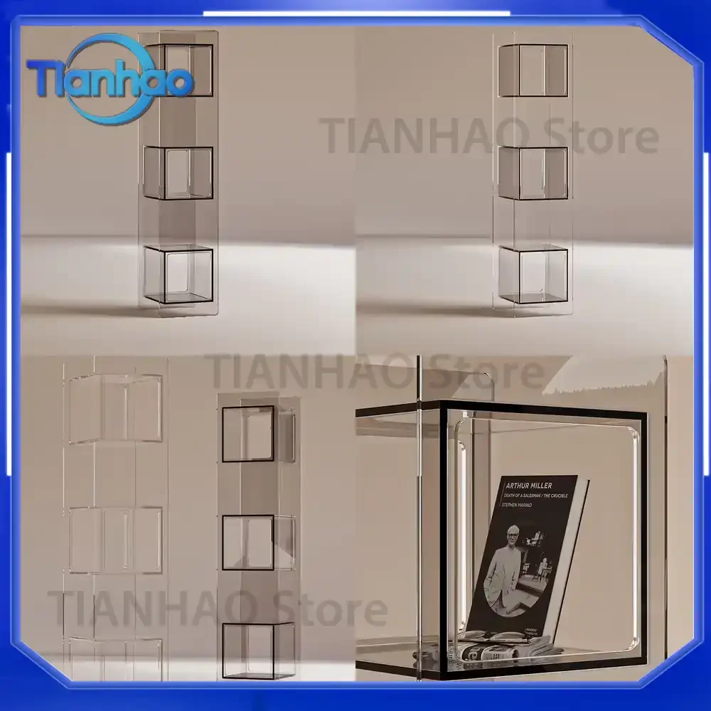 Luxury Modern Transparent Acrylic and Solid Wood Multi-Tier Floor Standing Storage Shelf Bookcase for Home Office