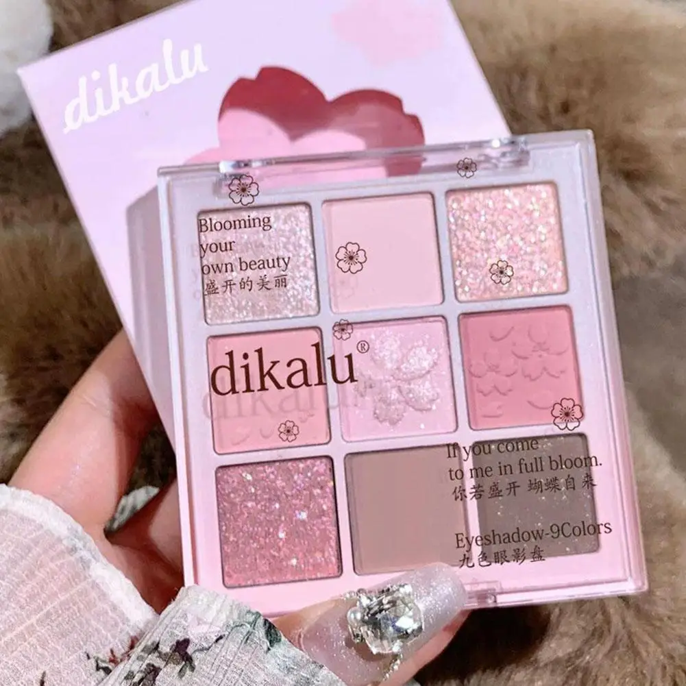9-Color Eyeshadow Palette, Matte Glitter Cherry Blossom Pink Tones, Multi-Functional for Eye Makeup Highlighting 1PCS