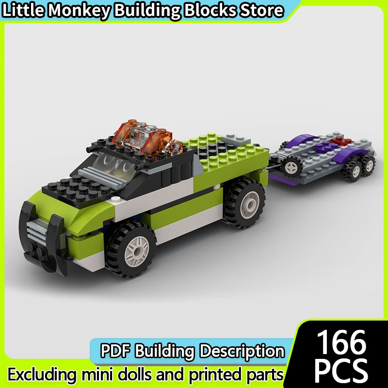 

City Car Model MOC Building Bricks Pickup Truck With Flatbed Trailer Modular Technology Children Holiday Gifts Assemble Toy Suit