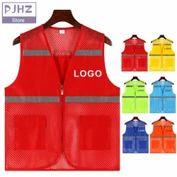 Chaleco de herramientas con logotipo personalizado, ropa de trabajo, chaleco de malla transpirable de verano, texto impreso, ropa publicitaria, chaleco de seguridad reflectante